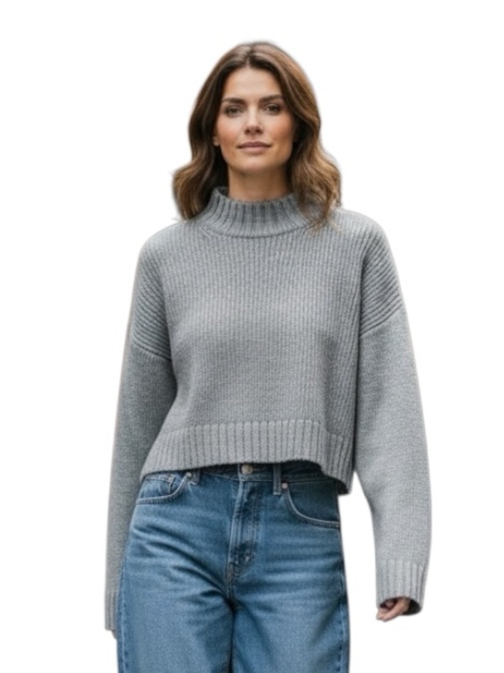 Aritzia Wilfred Free Merino Wool Harper Cropped Sweater, Gray, Size Medium